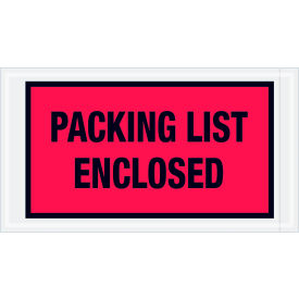 Full Face Envelopes, "Packing List Enclosed" Print, 10"L x 5-1/2"W, Red, 1000/Pack