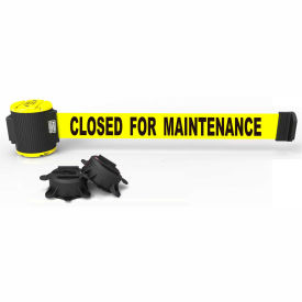 Magnetic Wall Mount Barrier, 30' Yellow "Closed For Maintenance" Belt