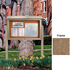 52"W x 40"H Cork Top-Hinged Single Door Message Center with Weathered Wood Frame