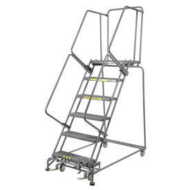 Grip 24"W 6 Step Steel Rolling Ladder 21"D Top Step, Lock Type B, W/Cal OSHA Handrail