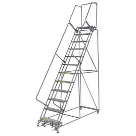 Perforated 24"W 12 Step Steel Rolling Ladder 21"D Top Step, With Cal OSHA Handrail