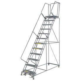 24"W 12 Step Steel Rolling Ladder 21"D Top Step, with Cal OSHA Handrail