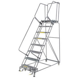 Grip 24"W 8 Step Steel Rolling Ladder 21"D Top Step, W/Cal OSHA Handrail