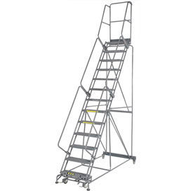 24"W 13 Step Steel Rolling Ladder 14"D Top Step, W/Cal OSHA Handrail
