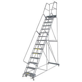 24"W 15 Step Steel Rolling Ladder 21"D Top Step, with Cal OSHA Handrail