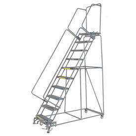 24"W 10 Step Steel Rolling Ladder 14"D Top Step, With Cal OSHA Handrail