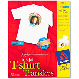 Light Fabric Transfers for Inkjet Printers - 8-1/2 x 11 - White - 12/Pack