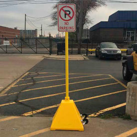 Pyramid Sign Base With Wheels & 98'H Post, Yellow