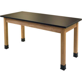 Science Lab Table - Phenolic Top - 60"L x 30"W x 36"H - Black w/ Oak Legs