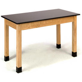 Science Lab Table - Phenolic Top - 48"L x 24"W x 30"H - Black w/ Oak Legs