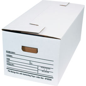 Interlocking Flap File Storage Boxes, 24"L x 12"W x 10"H, White