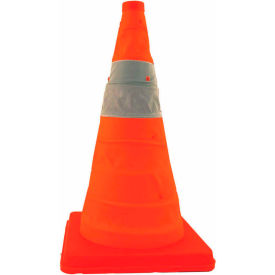 28" Pack N Pop Collapsible Traffic Cone, Orange, Plastic Base, 4/Pack