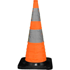 Cortina 30" Pack N Pop Collapsible Traffic Cone, 4 LED Lights, Orange, Black Rubber Base