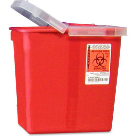 2-Gallon Biohazard Sharps Container with Hinged Lid, 10-1/2"W x 7-1/4"D x 10"H, Red
