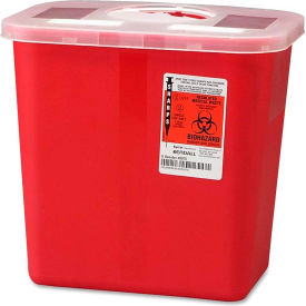 2-Gallon Biohazard Sharps Container with Rotor Opening Lid, 10-1/2"W x 7-1/4"D x 10"H, Red