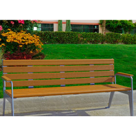 6' Recycled Plastic Plaza Bench, Cedar Bench/Silver Frame