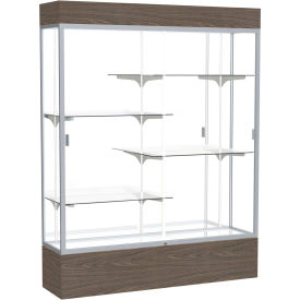 Reliant Lighted Display Case 60"W x 80"H x 16"D Walnut Base Mirror Back Satin Natural Frame