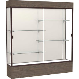 Lighted Display Case 72"W x 80"H x 16"D Walnut Base Plaque Back Dark Bronze Frame