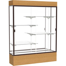 Reliant Lighted Display Case 60"W x 80"H x 16"D Natural Oak Base Mirror Back Dark Bronze Frame