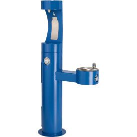 Bi-Level Outdoor Pedestal Fountain with Upper Bottle Filling Station, Blue