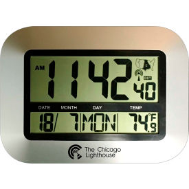 9.75" Digital Atomic Clock with Calendar and Indoor Temperature Display - Silver