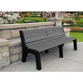 8' Recycled Plastic Bench w/ Back, Gray Bench/Black Frame