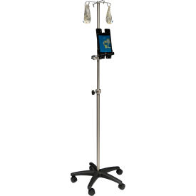 Mobile Tablet IV Cart with 4 Rams Hooks, 22" Dia. Base, Adjustable Height Up To 7 Ft.