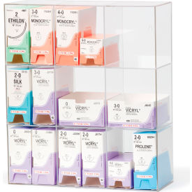 Triple Suture Rack, Acrylic, 9 Bins, 15-3/4"W x 5-1/2"D x 18-1/4"H