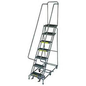 7 Step 24" W Grip All Directional Steel Rolling Ladder with Cal OSHA Handrail