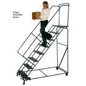 7 Step 24"W Steel Safety Angle Rolling Ladder - Grip Tread with Handrails - Cal OSHA Compliant