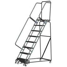 14 Step Steel Rolling Ladder w/ Weight Actuated Lock Step 24"W Expanded Step w/ Cal OSHA Handrail