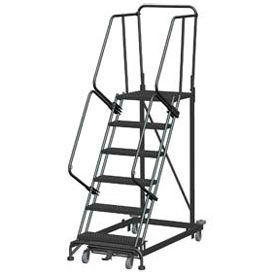 6 Step Heavy Duty Steel Rolling Safety Ladder, Serrated Grating with Cal OSHA Handrail