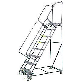 8 Step 24"Wx78"D Rolling Safety Ladder - Perforated Tread with Cal OSHA Handrail