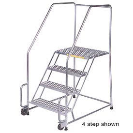 Stainless Steel Tilt and Roll Ladder - Heavy Duty Serrated Grating with Cal OSHA Handrail