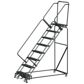 5 Step Steel Slope Rolling Ladder Weight Actuated Lock 16"W Expanded Step with Cal OSHA Handrail