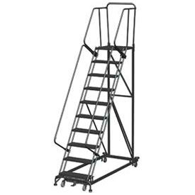 10 Step Extra Heavy Duty Steel Rolling Safety Ladder - Expanded Metal Tread w/ Cal OSHA Handrail
