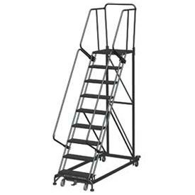 9 Step Extra Heavy Duty Steel Rolling Safety Ladder - Expanded Metal Tread with Cal OSHA Handrail