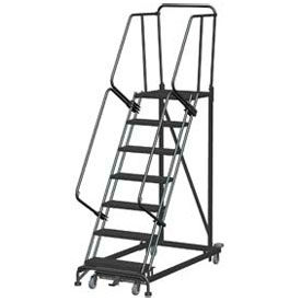 7 Step Extra Heavy Duty Steel Rolling Safety Ladder - Expanded Metal Tread with Cal OSHA Handrail