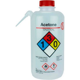Vented Unitary Right-to-Know Wash Bottles, 1000mL, Acetone, 12/Case