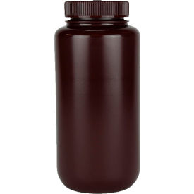 Wide-Mouth Amber HDPE Economy Bottles with Closure, 1L, Case of 24