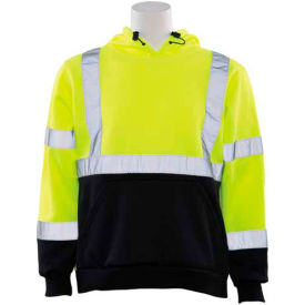 ERB Aware Wear W377 Pull Over Hooded Sweatshirt, ANSI Class 3, 5XL, Hi-Viz Lime/Black