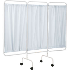 Three Panel Mobile Medical Privacy Screen, 81"W x 69"H, White Vinyl Panels