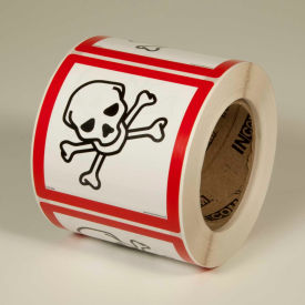GHS "Skull & Crossbones" Pictogram Label, 4" x 4", 500/Roll