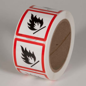 GHS "Flame Hazard" Pictogram Label, 2" x 2", 500/Roll