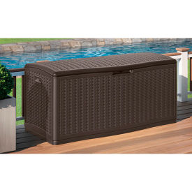 Resin Wicker Outdoor Storage Deck Box 60 Gallon 26-3/4"L x 27-1/2"W x 26-1/4"H Java