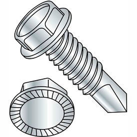 12-14 x 4" Self-Drilling Screw - Unslotted Indented Hex Washer Head - 410 Stainless Steel - 100 Pk