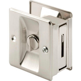 Pocket Door Privacy Lock with Pull, Satin Nickel