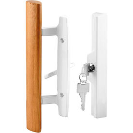 Sliding Door Handle Set, Wood Handle, White Diecast, Keyed