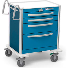 4-Drawer Aluminum Short Emergency Cart, Lever Lock, Electric Blue