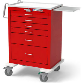 6-Drawer Steel Tall Emergency Cart, Lever Lock, Red
